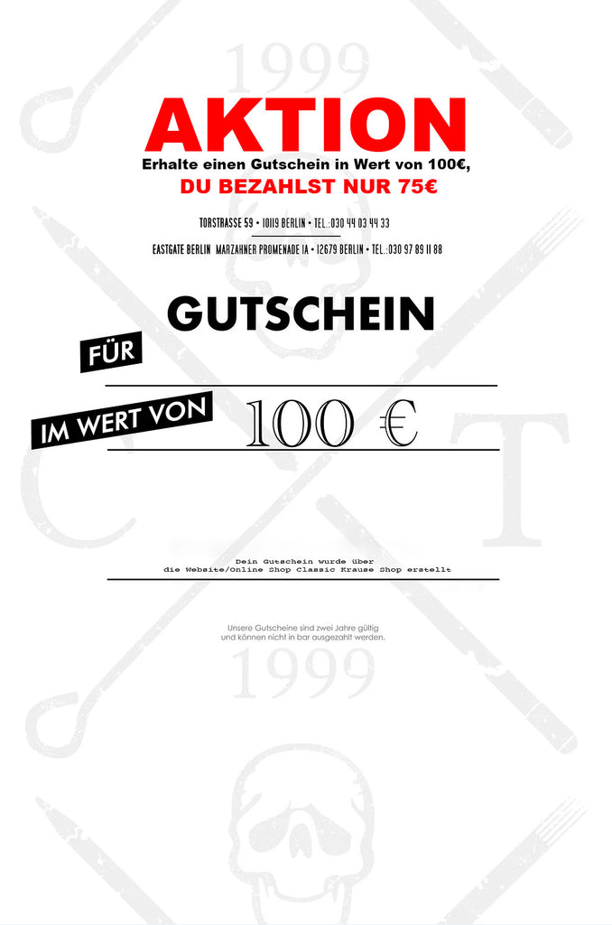 Tattoo Gutschein - Classic-Krause-Shop: Aktion kaufe ein Gutschein im Wert von 100€, DU BEZAHLST NUR 75€
